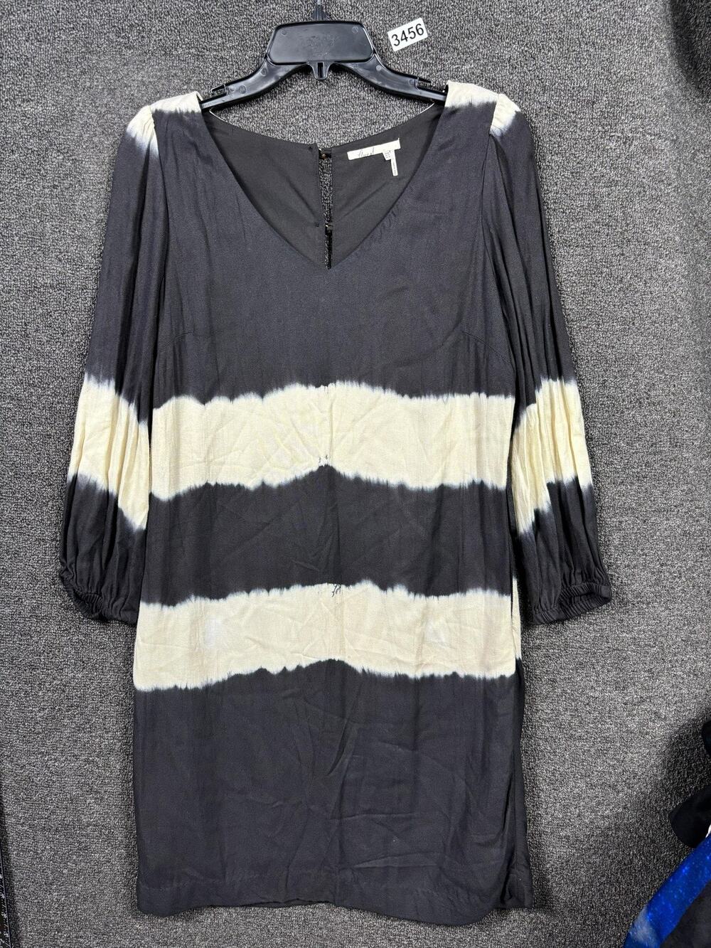 Floreat Dress Womens 6 Black Ivory Tie Dye Boho Long Sleeve Pullover Mini Chic